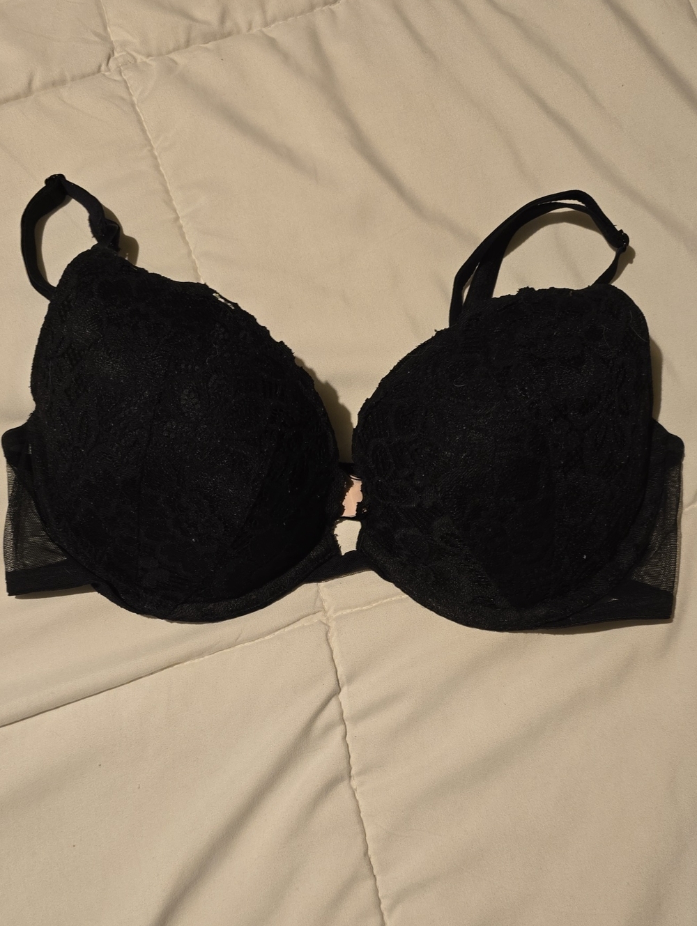 Victoria's Secret Black Lace Push-Up Bra - Floral Overlay
